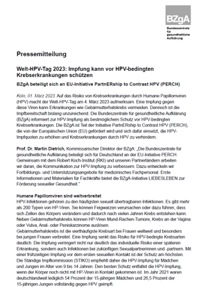 Vorschau der Pressemitteilung der BZgA zum Welt-HPV-Tag